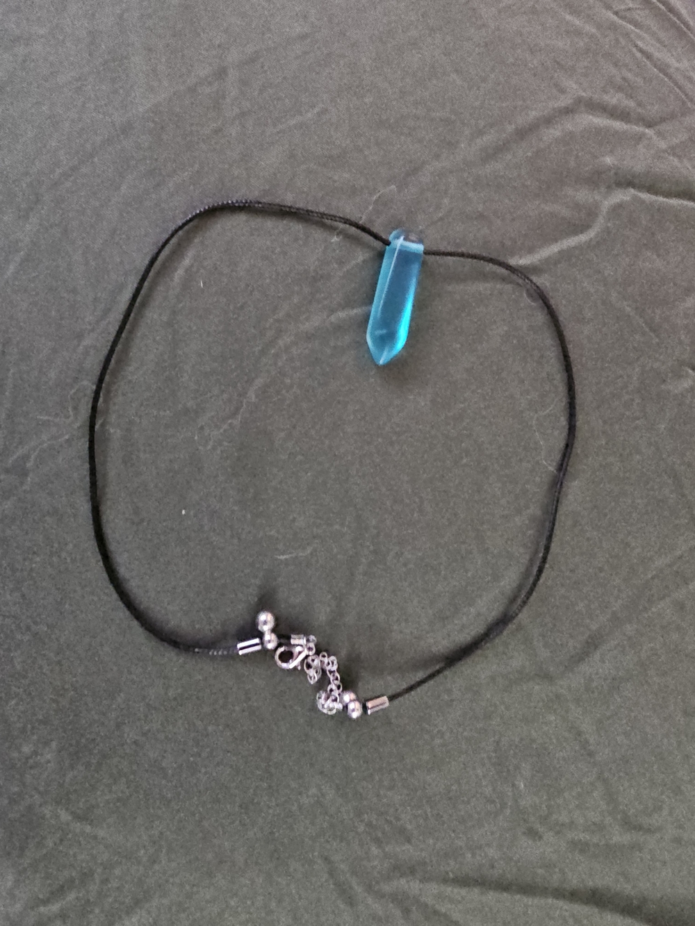 Naruto - Blue Crystal Point Pendant on Black Cord Necklace